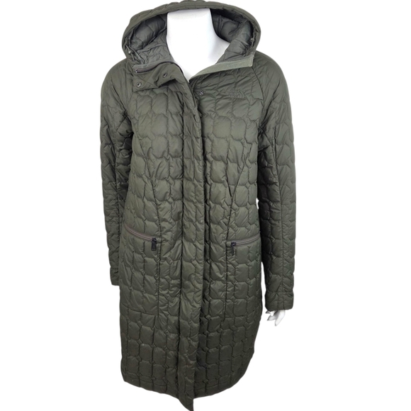 The North Face Thermoball Duster Hooded Puffer Jacket Womens Medium Green - Picture 1 of 15